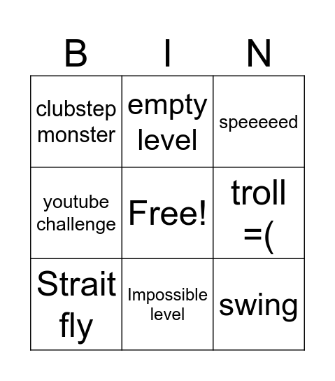 Bingo For Geometry Dash Bingo Card