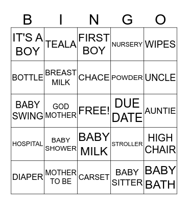 KAYDEN BABY SHOWER Bingo Card