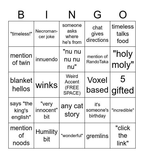 Dunc Bingo Card