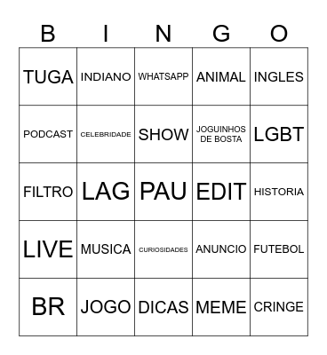 SHORTS BINGO Card