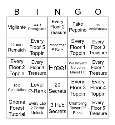Pizza Tower Challenge Bingo Card Bingo Card