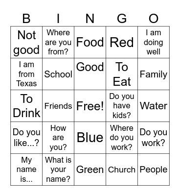 ESL BINGO! Bingo Card