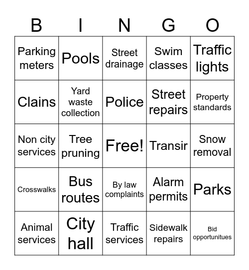 311 bingo Card