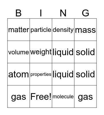 Vocabulary Bingo Card