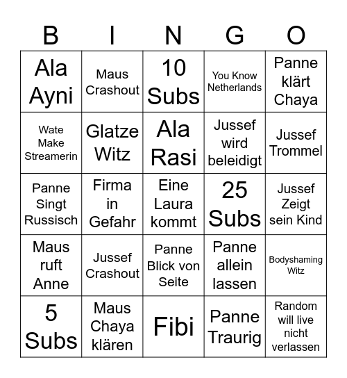 TwitchTok Bingo Card