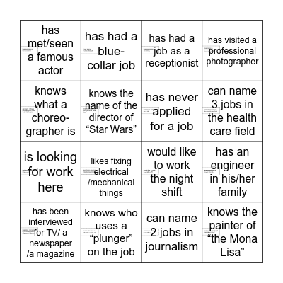 Jobs BINGO Card