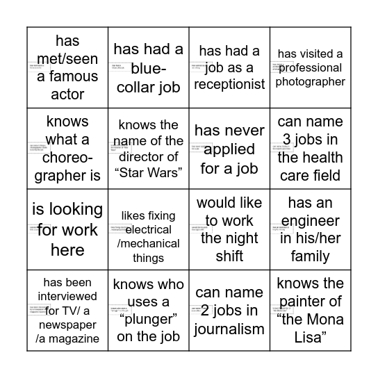 Jobs BINGO Card