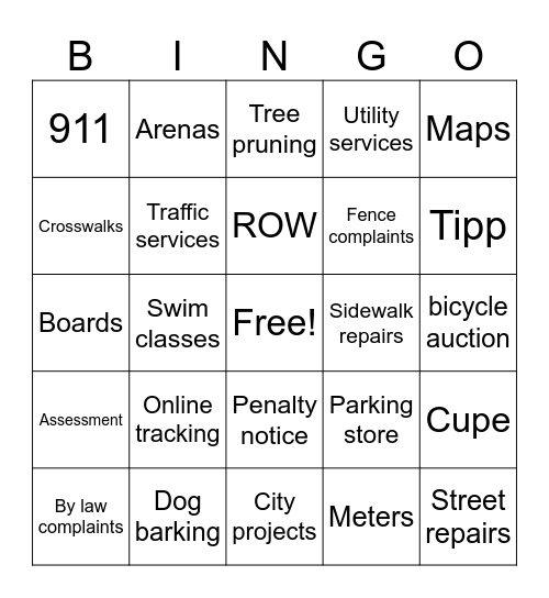311 bingo Card