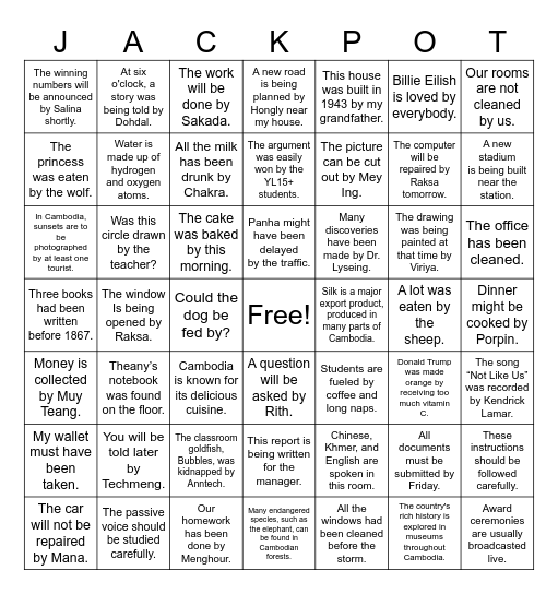 PASSIVE VOICE REVIEW Bingo Card