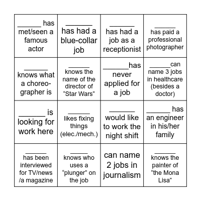 Jobs BINGO Card