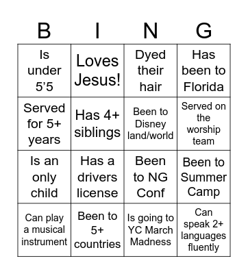 Find someone who… Bingo Card