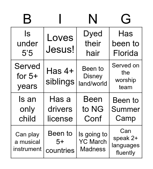 Find someone who… Bingo Card