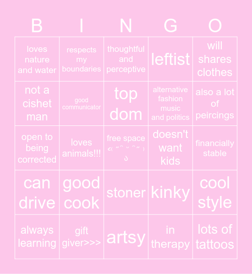 are you Bunni's type? Bingo Card