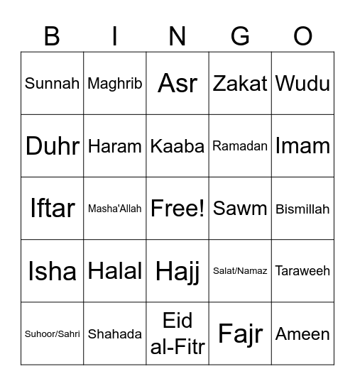 Ramadan Bingo Card