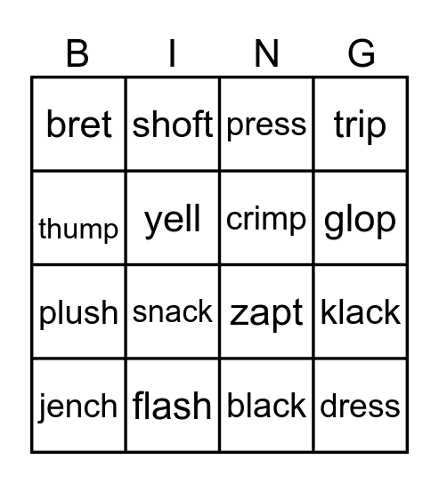 Phonics Bingo Card
