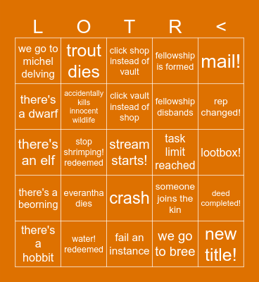 TASKPUMKIN LOTRO BINGO Card