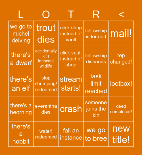 TASKPUMKIN LOTRO BINGO Card