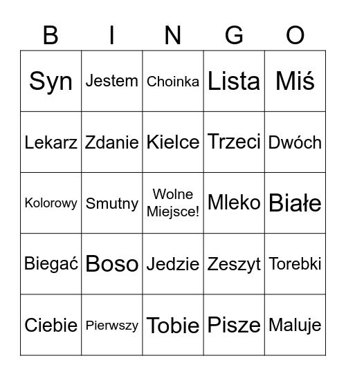 części mowy Bingo Card