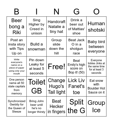 Initiation Tasks Bingo Card