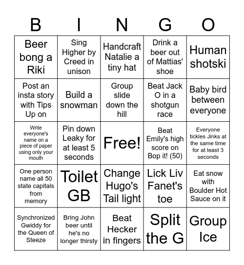 Initiation Tasks Bingo Card