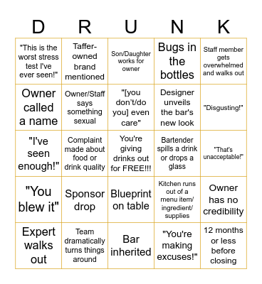 The Schizo Pit™ Presents Bar Rescue Bingo Card