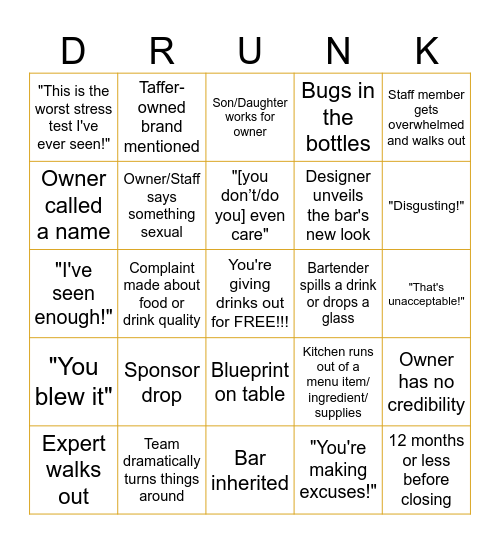 The Schizo Pit™ Presents Bar Rescue Bingo Card