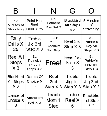 Cormac's Dance Practice Bingo Card