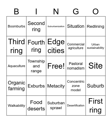 Unit 3 Test Bingo Card