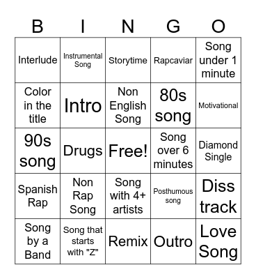 Song Bingo Card