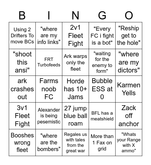 Ark Fleet Bingo 2.1 Bingo Card