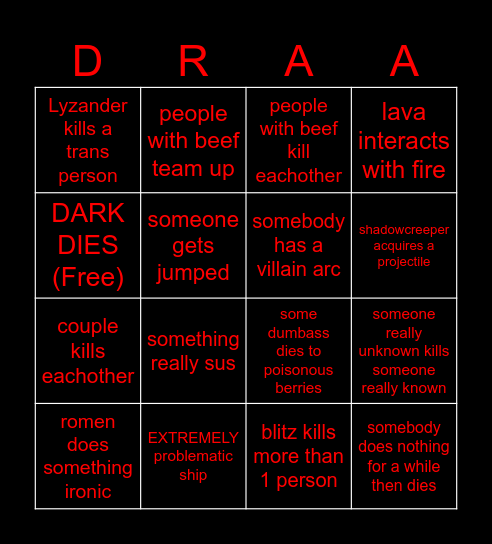 Mineimator hunger games Bingo Card