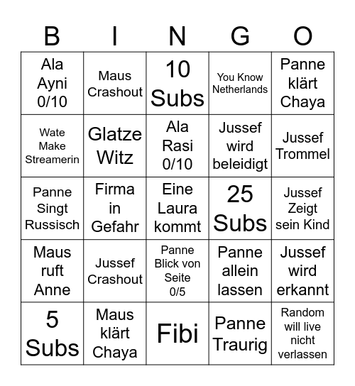 TwitchTok Bingo Card