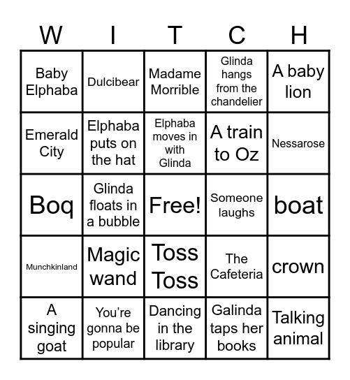Ally’s Wicked Movie Bingo Card