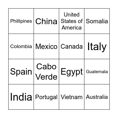 Countries (Katakana Practice) Bingo Card