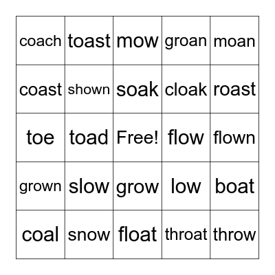 UFLI lesson 85 Long /o/ oa and ow Bingo Card