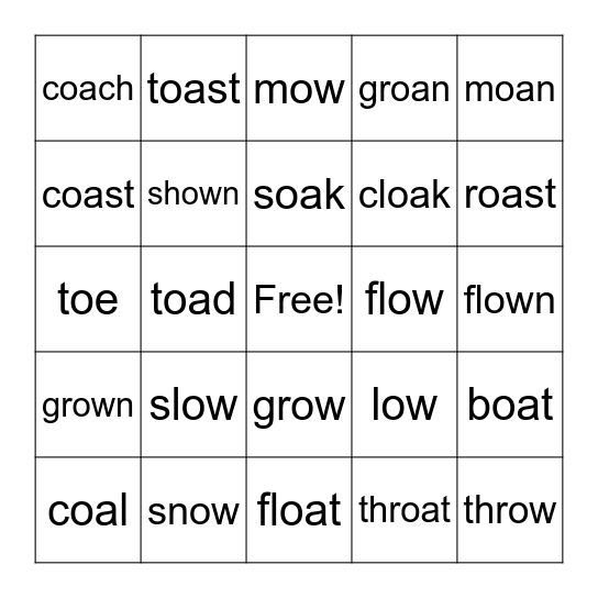 UFLI lesson 85 Long /o/ oa and ow Bingo Card