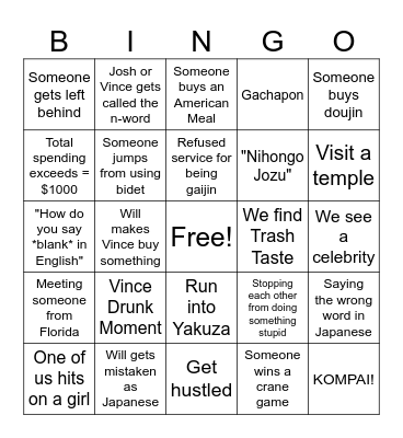 JAPN TRIP Bingo Card
