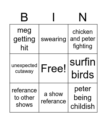 family guy bingo Card