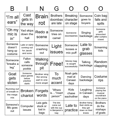 Musical cast Bingo Card