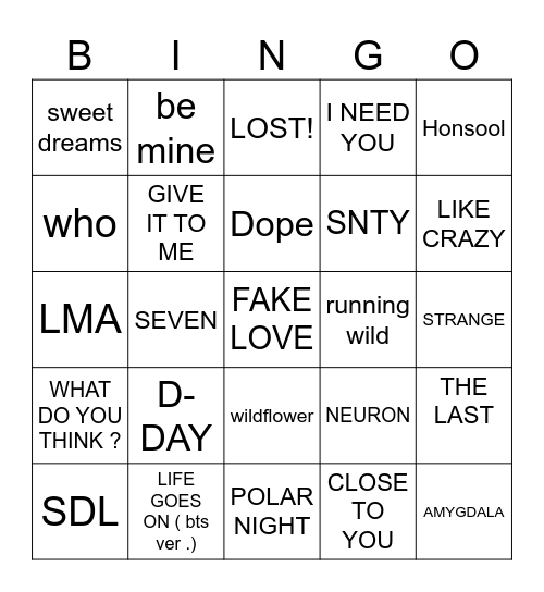 YUKA'S BINGO CARD PHEW PHEW Bingo Card