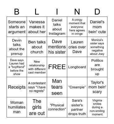 Love is Blind Bingo Card