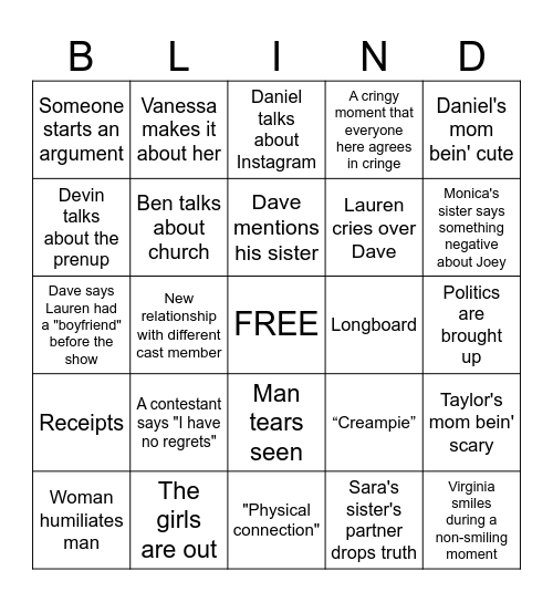 Love is Blind Bingo Card