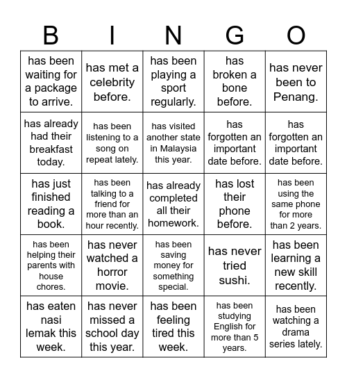 Find someone who... Bingo Card