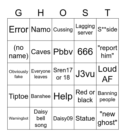 Gtag ghost bingo Card