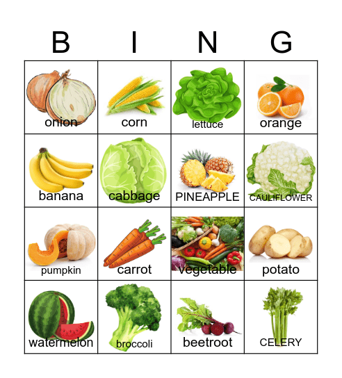 VEGETABLES BINGO Card