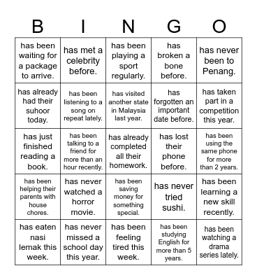 Find someone who... Bingo Card
