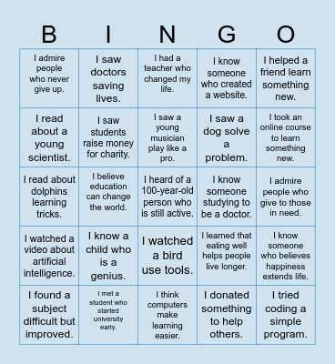 I Have Experienced… Bingo Card
