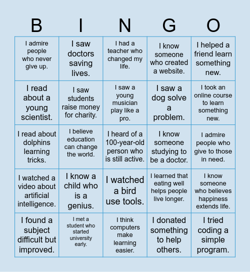 I Have Experienced… Bingo Card
