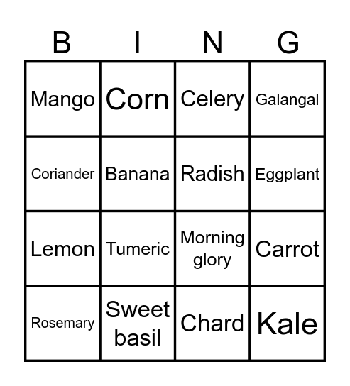 Farm Bingo Card