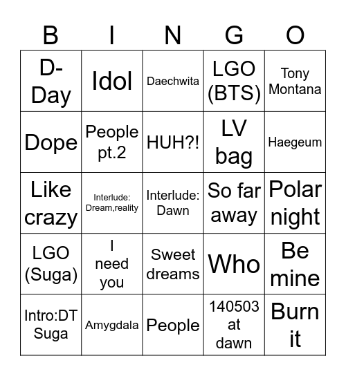 @se7enwithluv Bingo Card